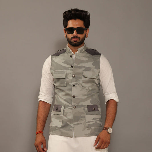 Grey Camouflage Semi-Hunting Style Jacket
