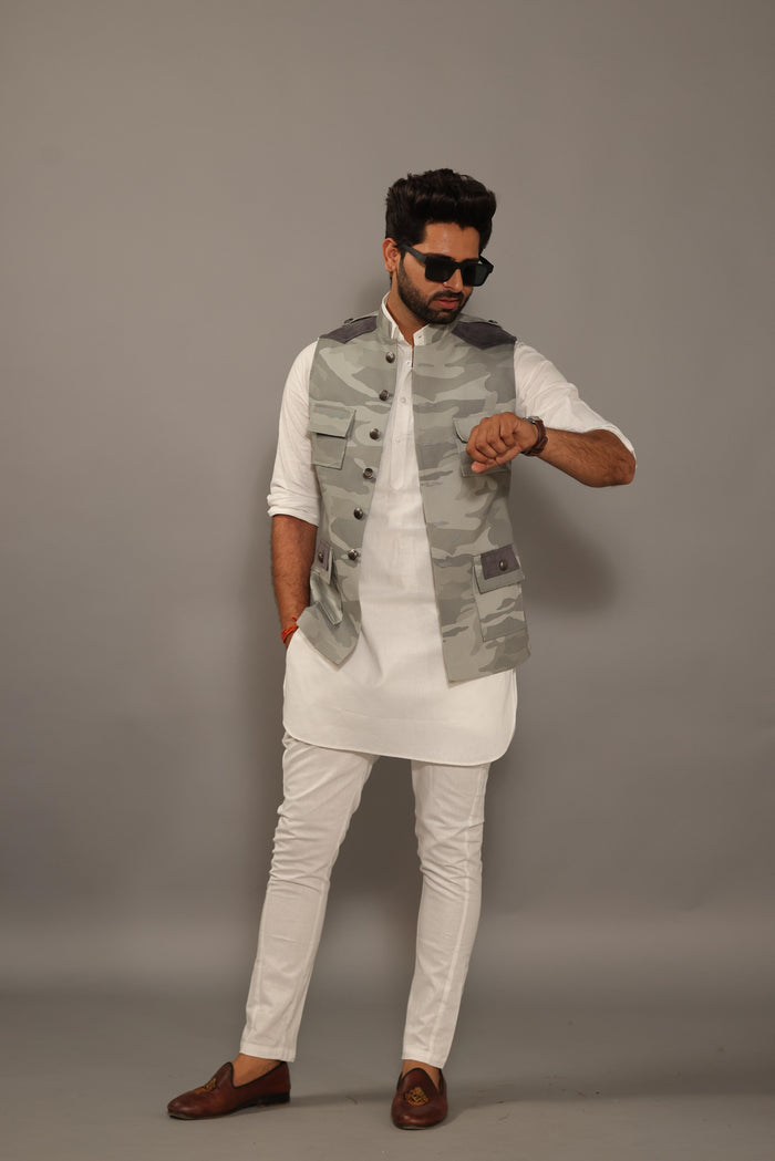 Grey Camouflage Semi-Hunting Style Jacket