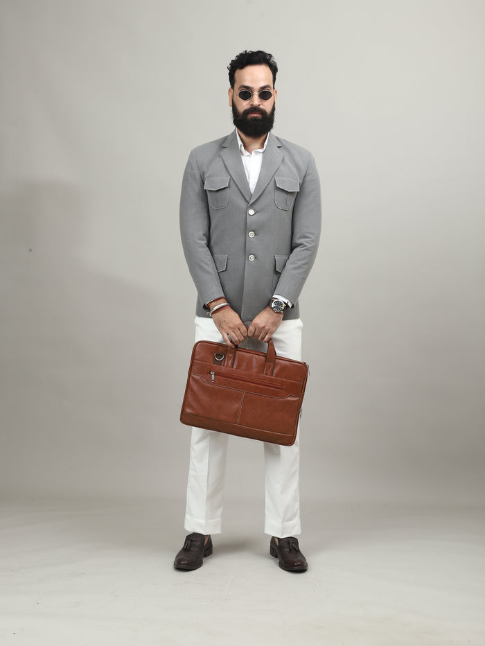 Grey Hunting Blazer with Contrast Stitch Pockets