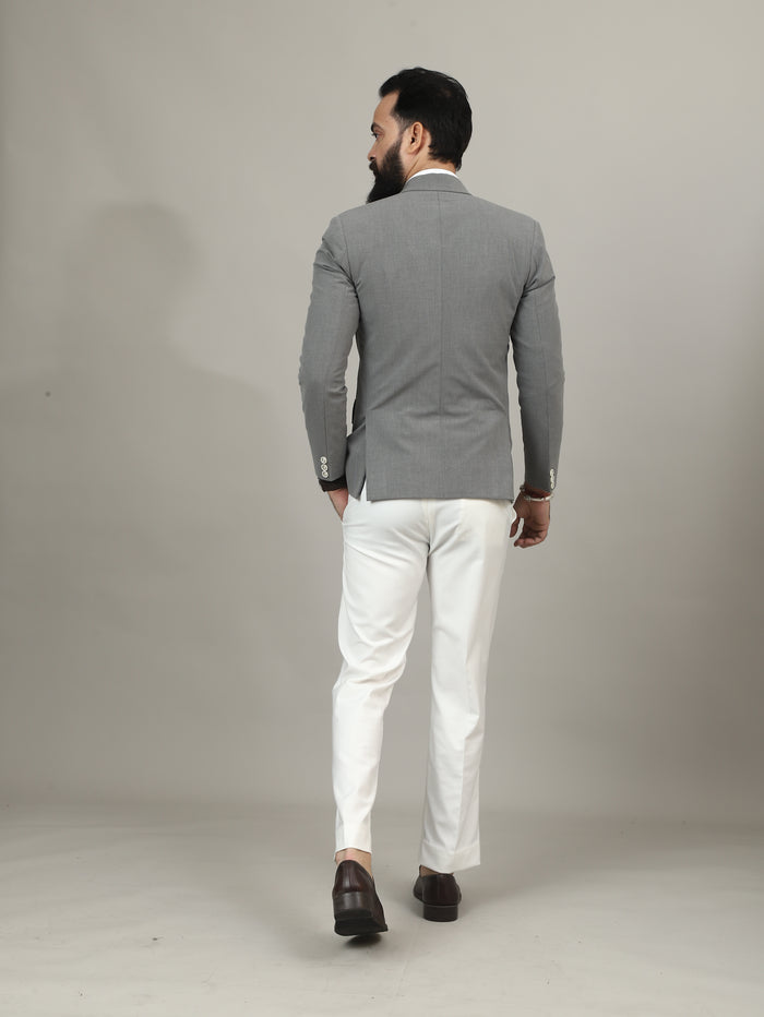 Grey Hunting Blazer with Contrast Stitch Pockets