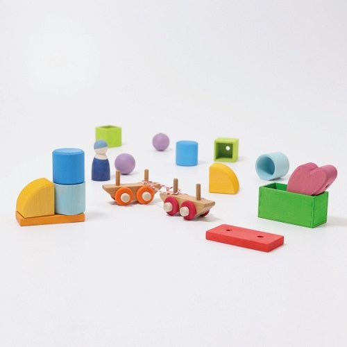 Grimm's 17pc Building Wooden Train Set