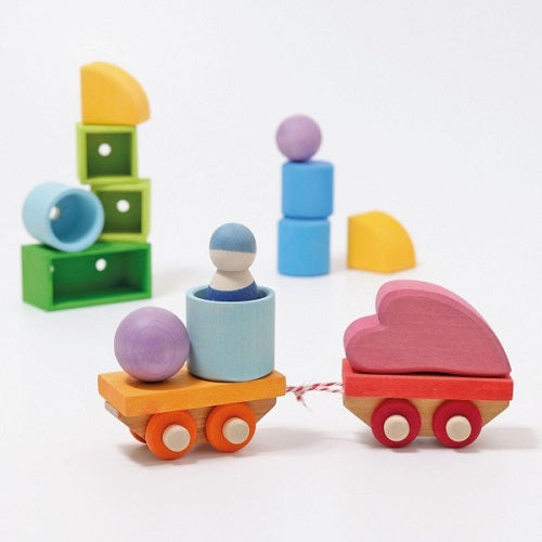 Grimm's 17pc Building Wooden Train Set