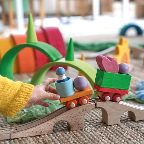 Grimm's 17pc Building Wooden Train Set