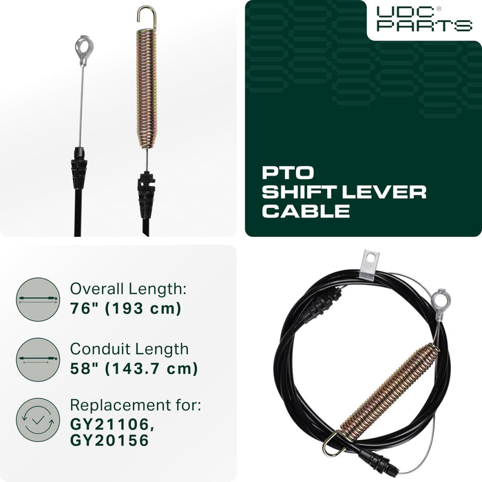 GY21106 PTO Shift Lever Cable Replacement for John Deere LA100 LA105 LA110 LA115 LA120 LA125 LA135 L100 L105 L107 L108 L110 L111 L118 L120 X110 X120 102 105 GY20156 Sabre Sabo Lawn Tractor