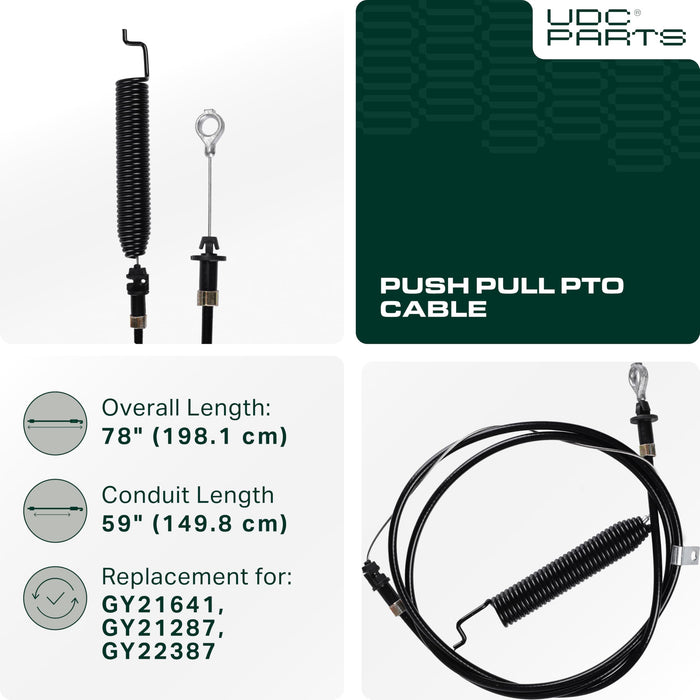 GY21641 Push Pull PTO Control Cable Replacement for John Deere GY21287 D100 D105 D110 D120 D125 D130 X105 X125 X145 107S GY22387 S100 S120 Lawn Tractors