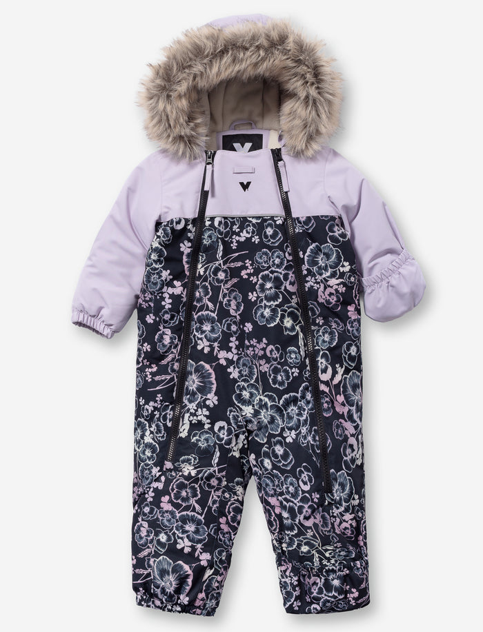 Habit de neige 1 pièce fleuri à capuchon pour bébé fille