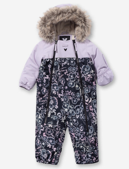 Habit de neige 1 pièce fleuri à capuchon pour bébé fille