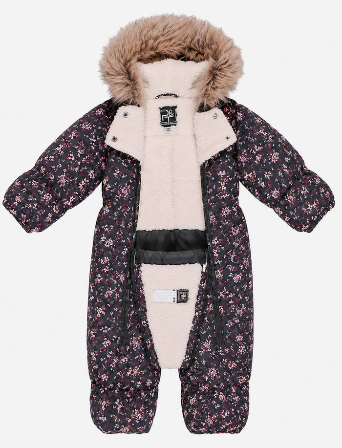 Habit de neige 1 pièce fleuri pour bébé fille