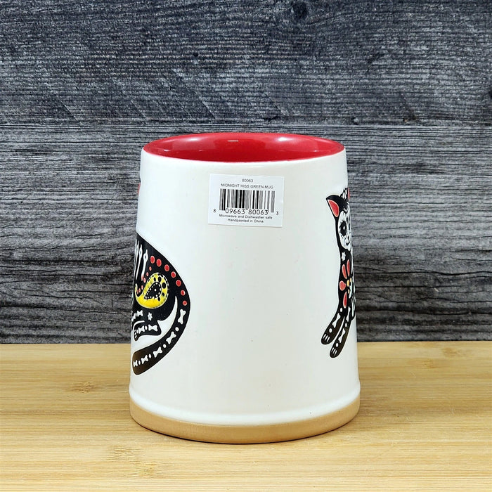 Halloween Day of the Dead Whimsical Cat Coffee Mug Red Ceramic Cup Blue Sky