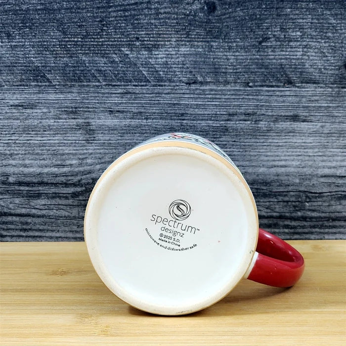 Halloween Day of the Dead Whimsical Cat Coffee Mug Red Ceramic Cup Blue Sky