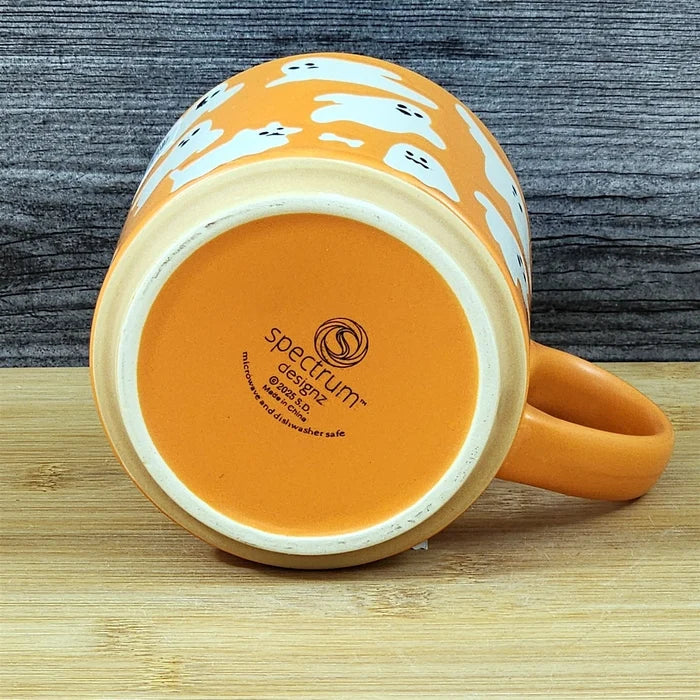 Halloween Ghost Mug Ceramic Coffee Tea Cup Orange Whimsical by Blue Sky 18oz