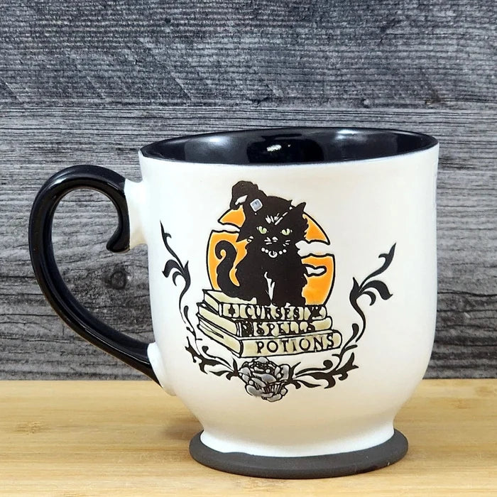 Halloween Mug Ceramic Black Cat Coffee Tea Cup Blue Sky 17oz