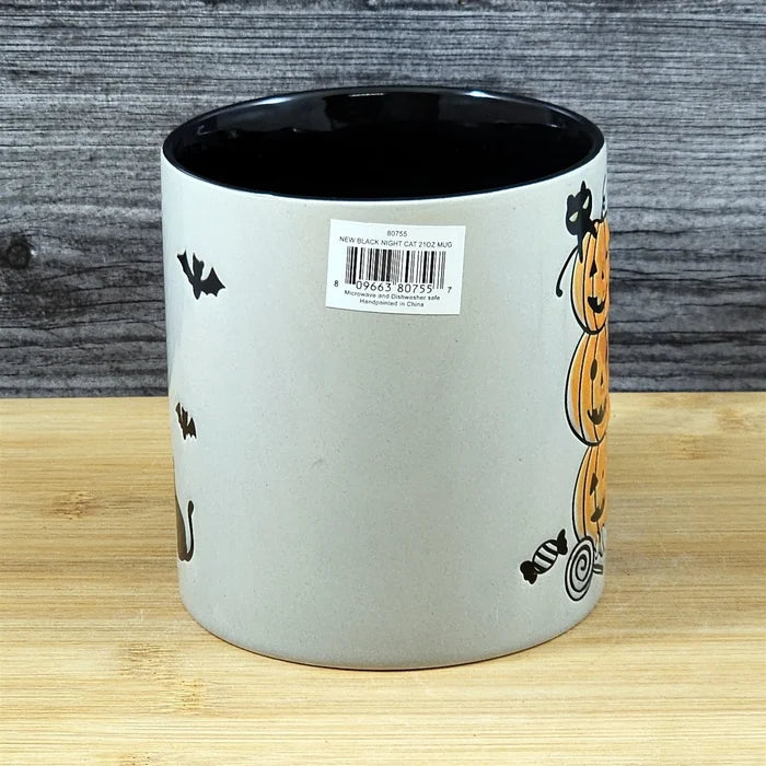 Halloween Pumpkins Black Cats Mug Ceramic Embossed Coffee Tea Cup Blue Sky 21oz