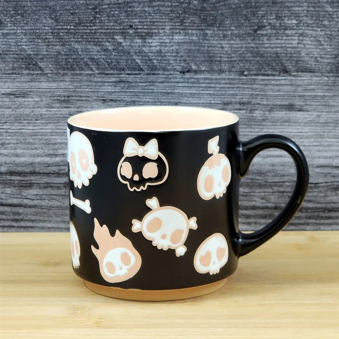 Halloween Whimsical Skulls Black Mug Ceramic Coffee Tea Cup by Blue Sky 18oz