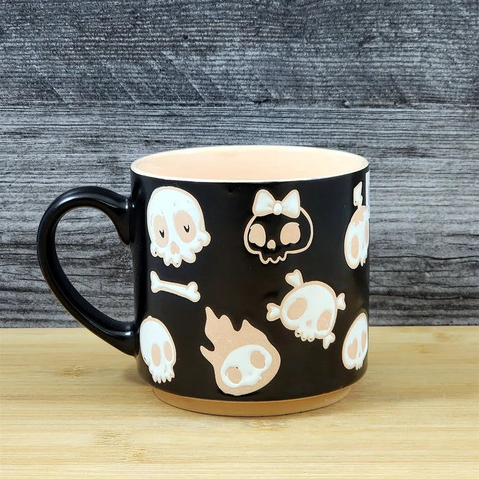 Halloween Whimsical Skulls Black Mug Ceramic Coffee Tea Cup by Blue Sky 18oz
