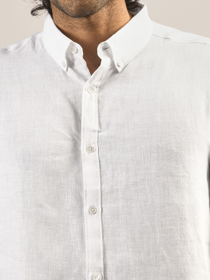Hampstead White 100% Linen Button Down Shirt - Buttons
