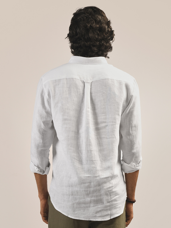 Hampstead White 100% Linen Button Down Shirt - full back view