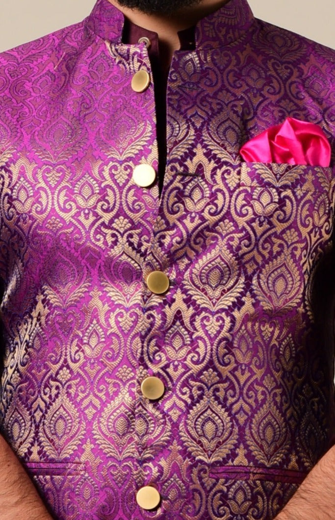 Handmade Elegant Maroon Kurta Pajama Set with Jam Purple Nehru Jacket | Open Day Functions Wedding Ceremonies Festivals Indian Dinner