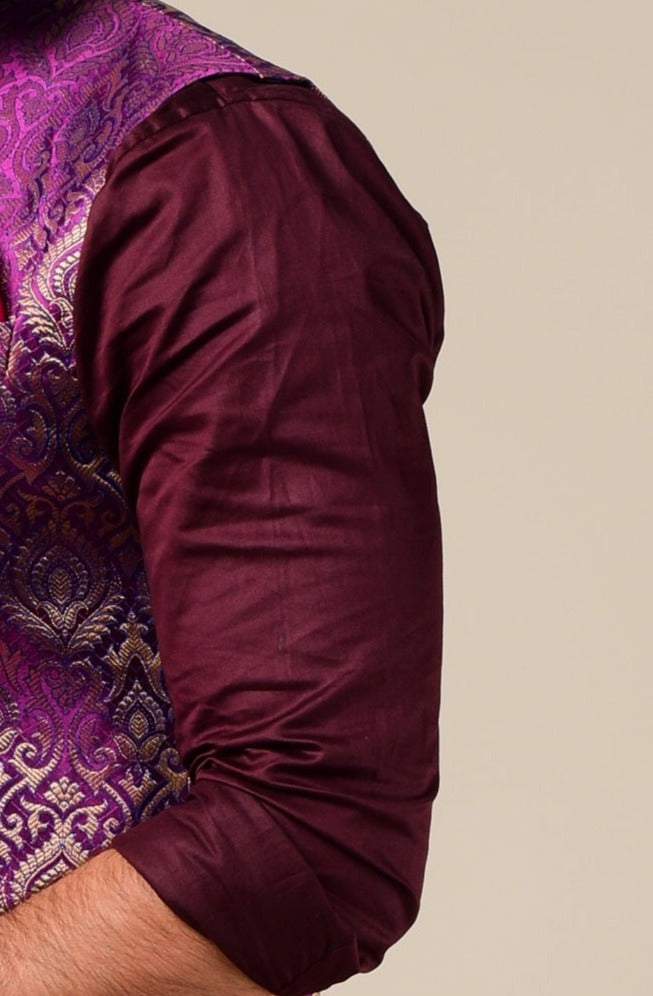 Handmade Elegant Maroon Kurta Pajama Set with Jam Purple Nehru Jacket | Open Day Functions Wedding Ceremonies Festivals Indian Dinner