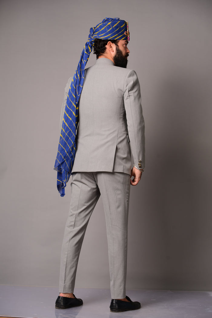 Handmade Modish Grey Jodhpuri Bandhgala Suit for Men