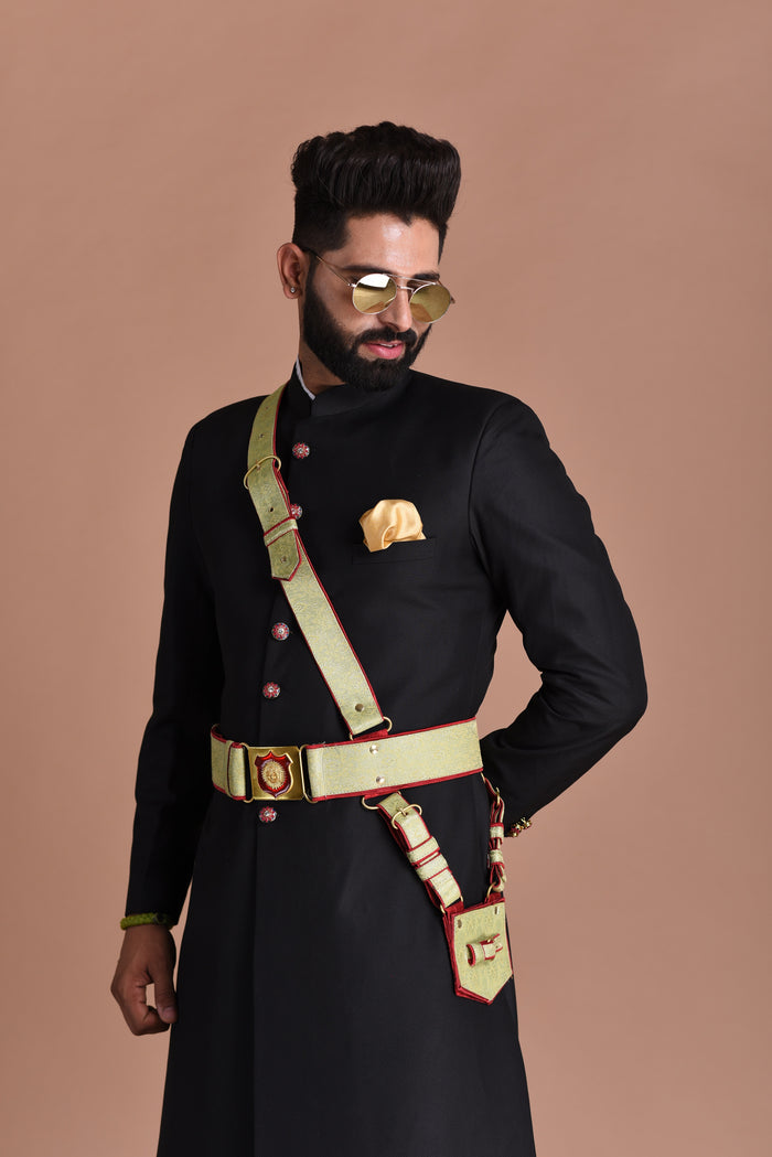 Handmade Royal Black Maharaja Style Achkan