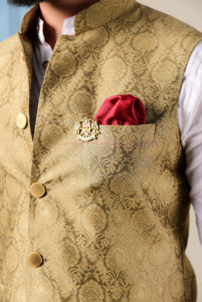 Handmade Royal Gold Kurta Pajama Nehru Modi Jacket Set