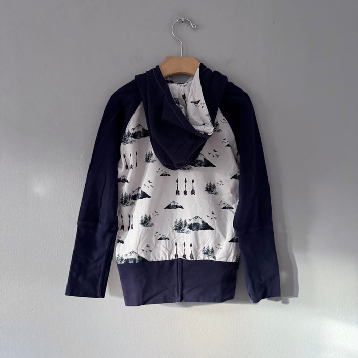 Handmade / White x navy grow with me hoodie / 3-5T
