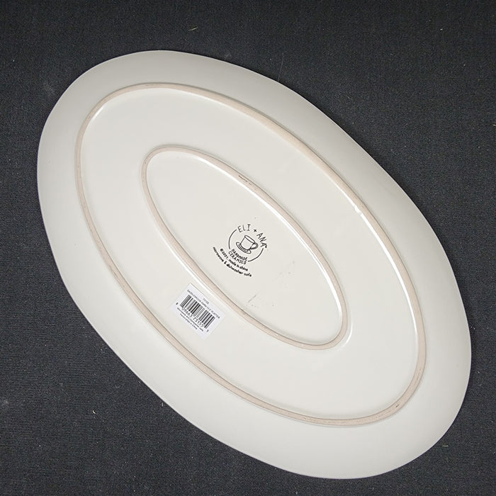 Harvest Autumn Pumpkin Platter Embossed Oval Serving Tray Ceramic Blue Sky 13.5"