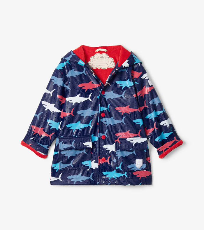 Hatley Colour Changing Raincoat - Hungry Sharks