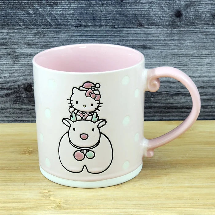 Hello Kitty Coffee Mug Ceramic Elaphure Tea Cup by Blue Sky Embossed 21oz Pink
