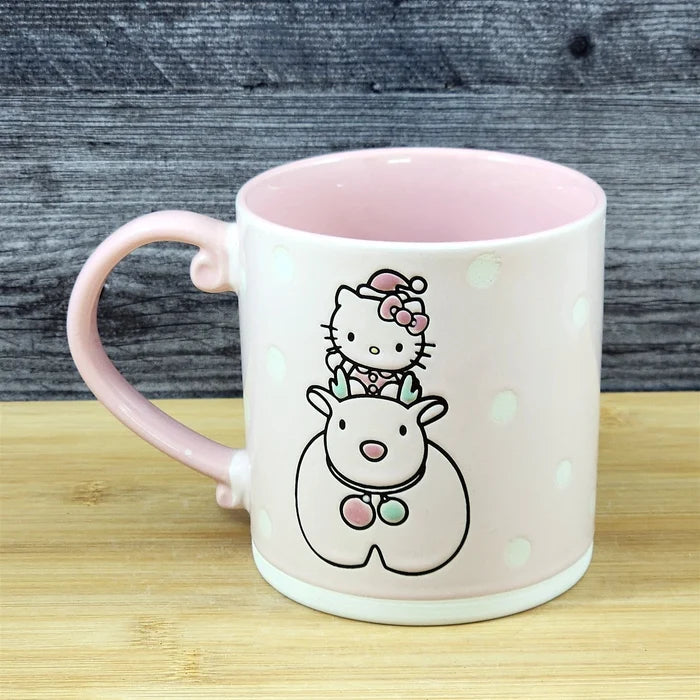 Hello Kitty Coffee Mug Ceramic Elaphure Tea Cup by Blue Sky Embossed 21oz Pink