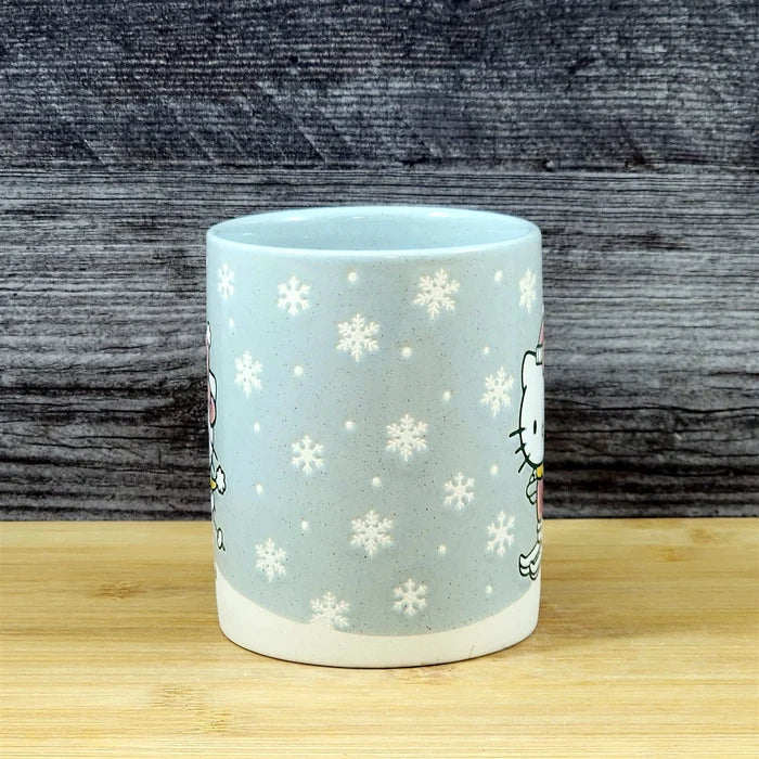 Hello Kitty Downhill Skiing Coffee Mug Ceramic Tea Cup Blue Sky Embossed 18oz