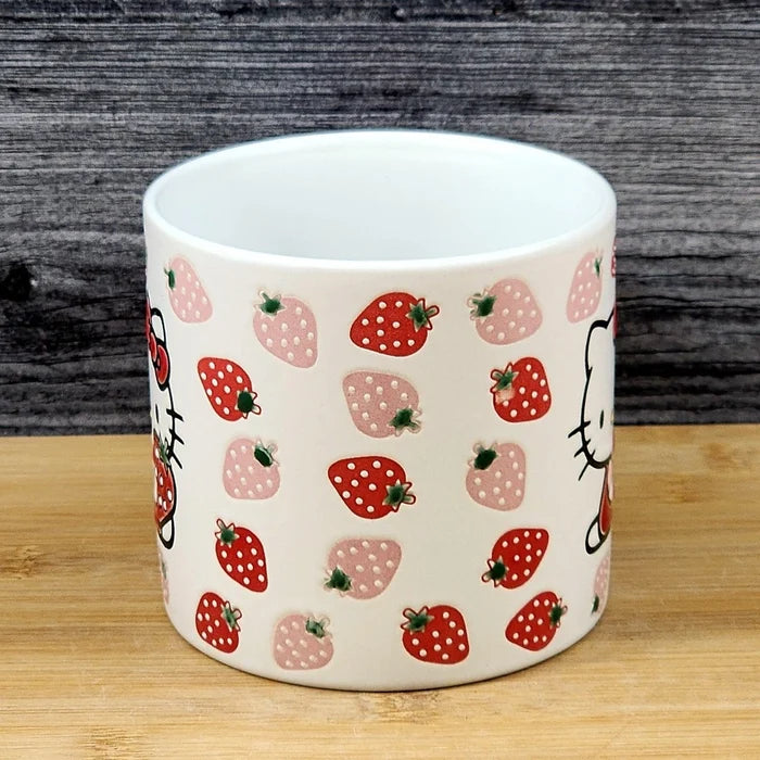 Hello Kitty Strawberry Coffee Mug Red Ceramic Tea Cup Blue Sky Embossed 18oz