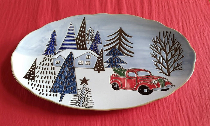 Holiday Christmas Platter Elk Ridge Winter Plate 14" By Blue Sky Clayworks
