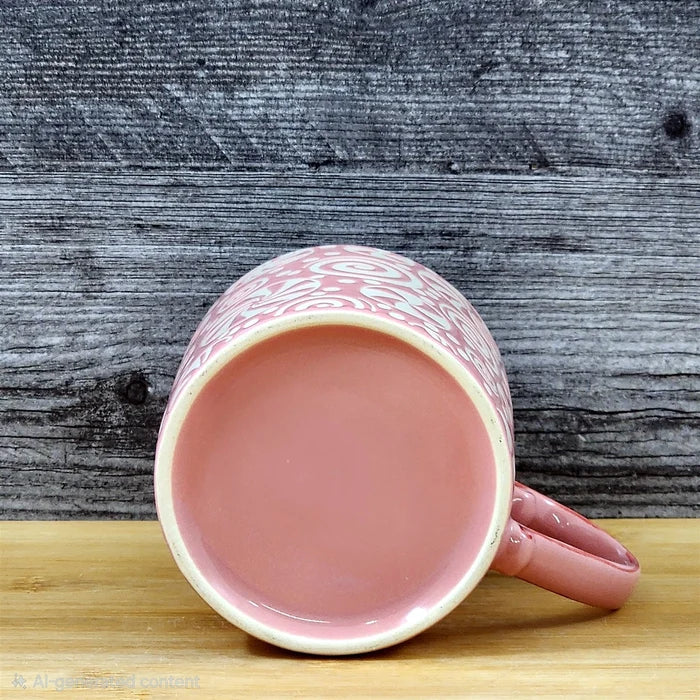 Holiday Coffee Mug Pink Peppermint Candy Christmas Ceramic Cup Red 18oz Blue Sky