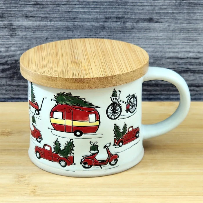 Holiday Coffee Mug with Lid Embossed Christmas Cup Ceramic Red by Blue Sky 17oz