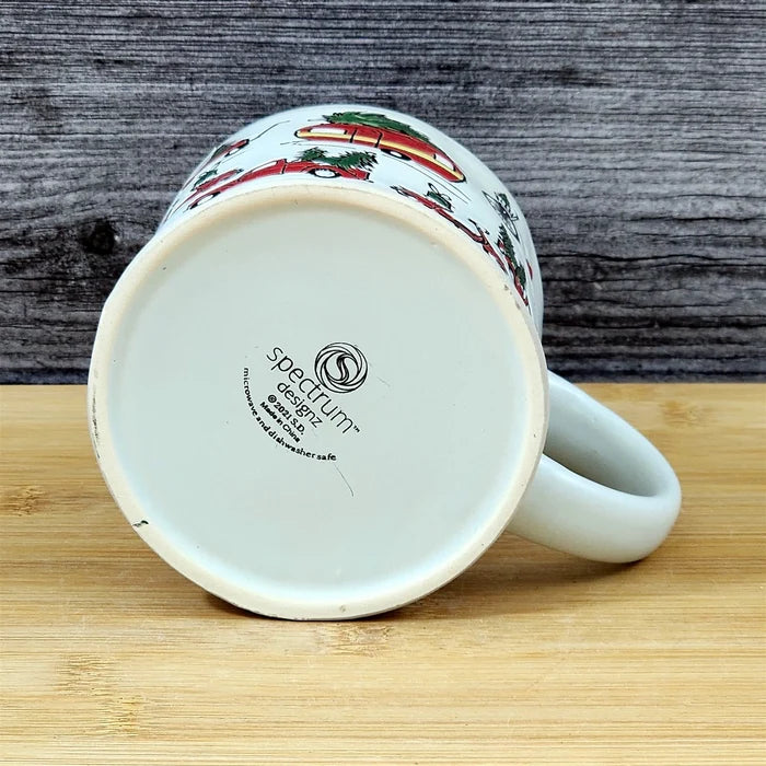 Holiday Coffee Mug with Lid Embossed Christmas Cup Ceramic Red by Blue Sky 17oz