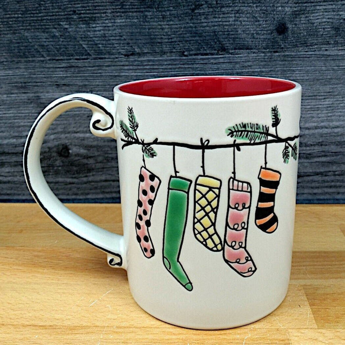 Holiday Garland Stockings Coffee Mug 16oz 473ml Embossed Christmas Cup Blue Sky