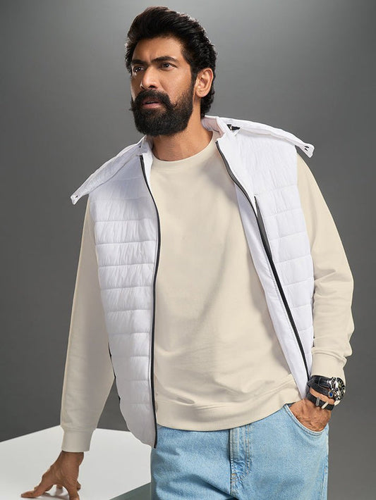 Iceberg White Detachable Hood Puffer Jacket