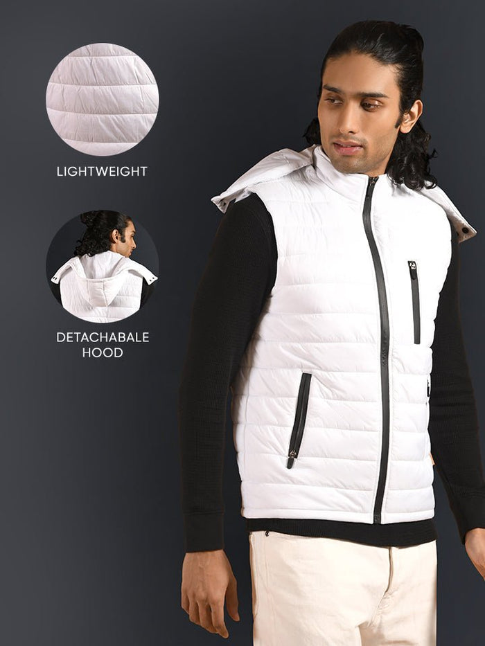 Iceberg White Detachable Hood Puffer Jacket