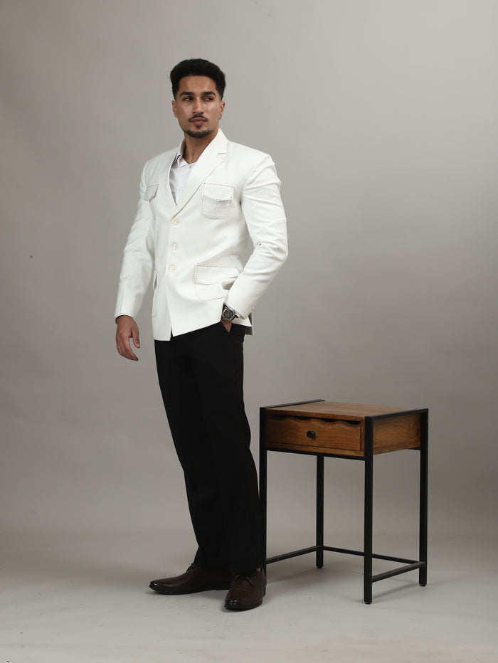 Ivory Celebration Blazer with Signature Pocket Detailing