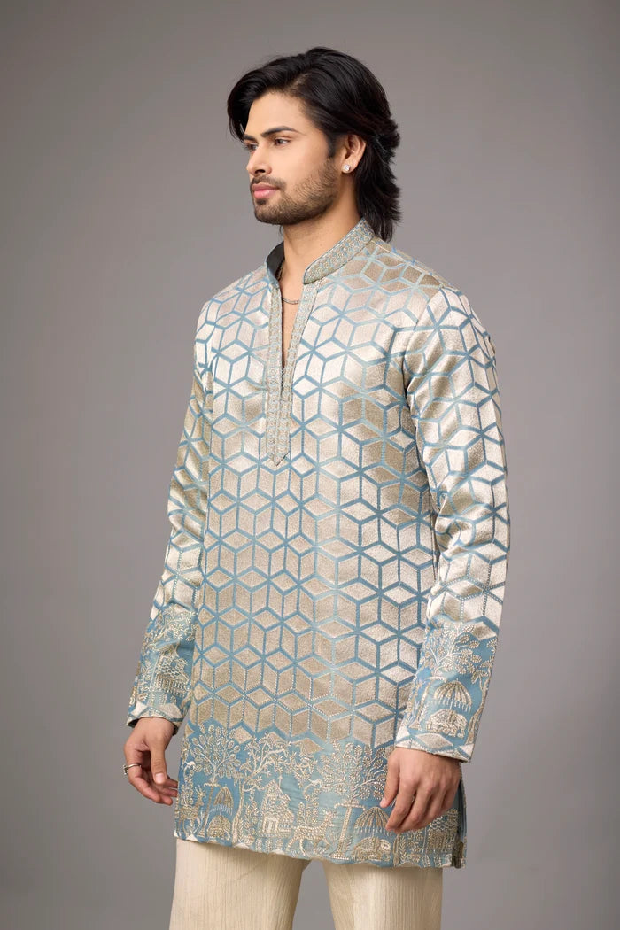 All-Over Geometric Heritage Kurta – Wedding & Reception Wear | Mahavir NX