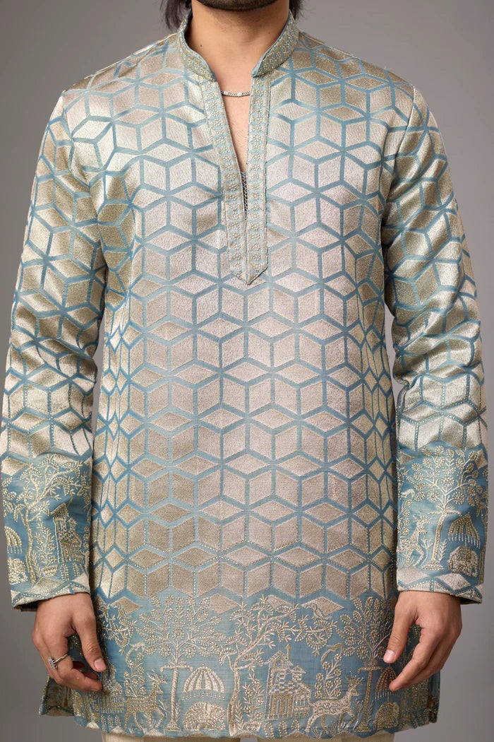 Premium Honeycomb Pattern Ethnic Kurta – Side View | Mahavir NX