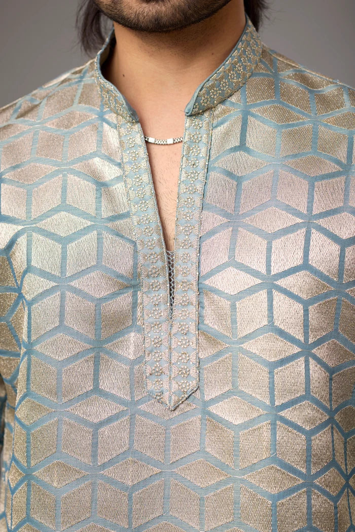 Luxury Geometric Heritage Kurta Set – Festive & Wedding Wear | Mahavir NX