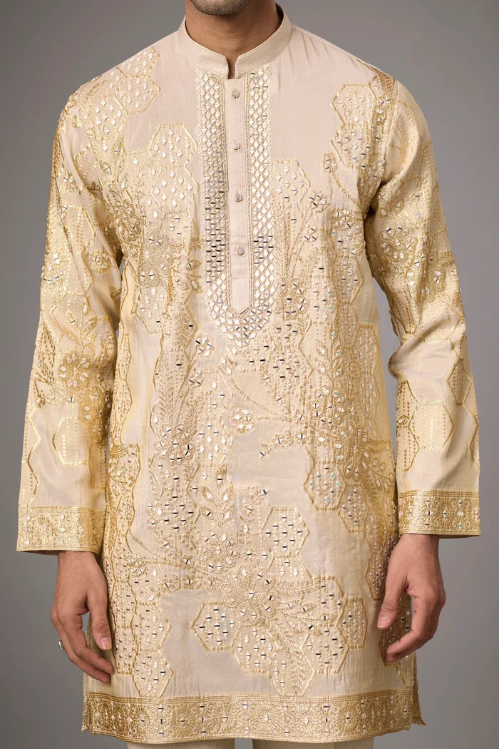 Premium Gold Embroidered Ethnic Kurta – Side View | Mahavir NX