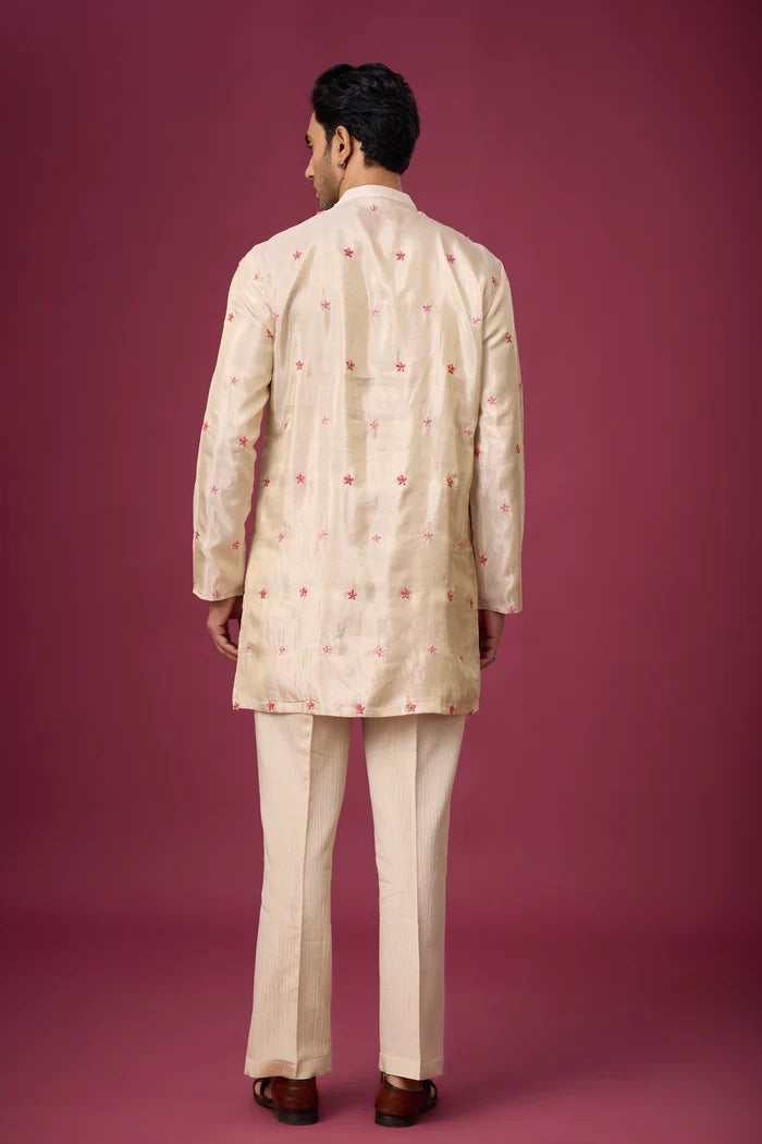 Ivory Rose Floral Kurta Pajama Set for Men – Front View | Mahavir NX
