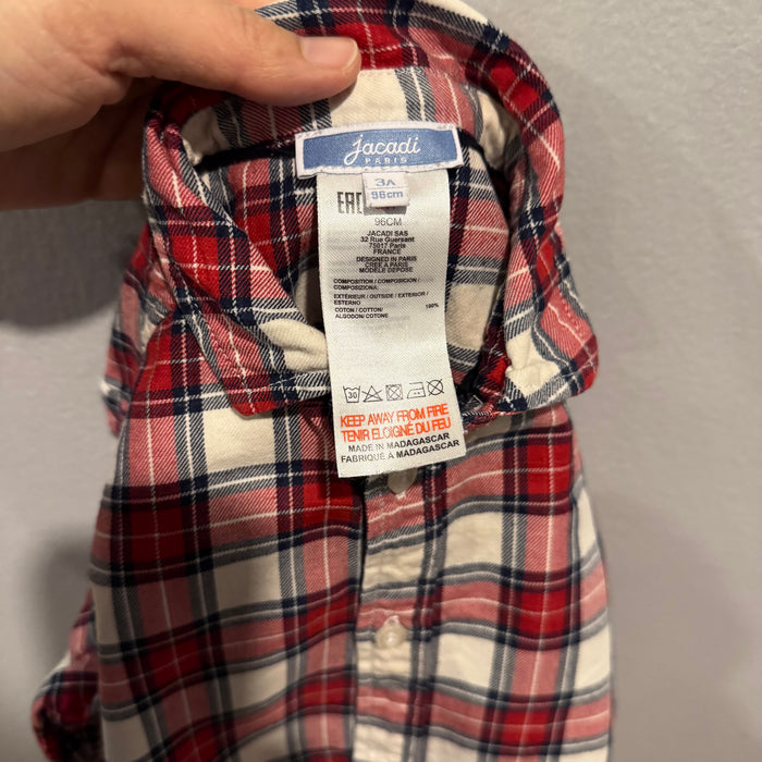 Jacadi / Red white check shirt / 3Y