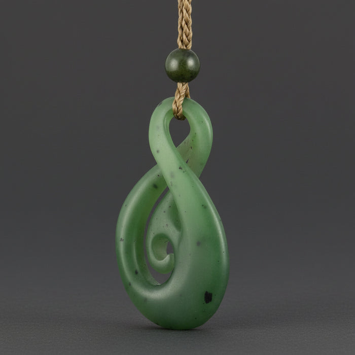 Green jade spiral pendant on a white background