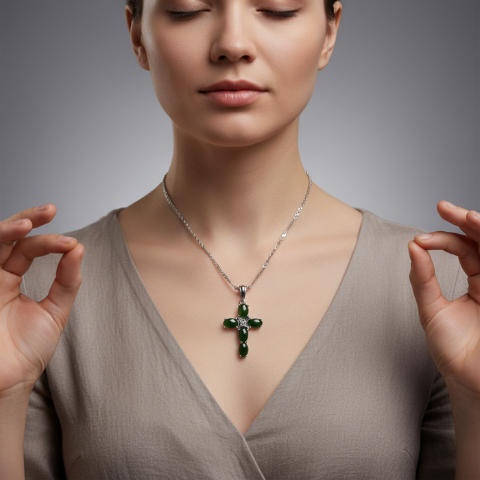 Jade Pendant Cross Canadian Gemstone Sterling Silver