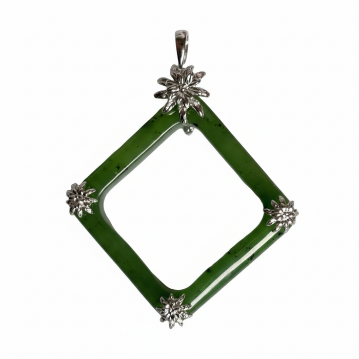 Jade Pendant Window of Wisdom Wealth Sterling Silver